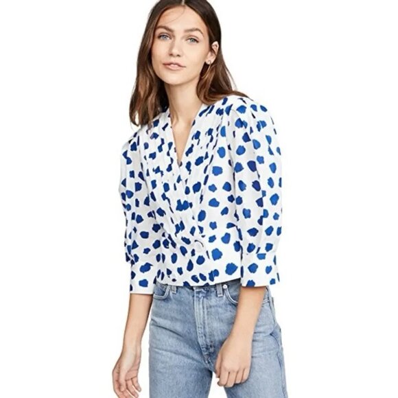 Rixo Chanel tulip spot print puff sleeve wrap blouse - Picture 1 of 6